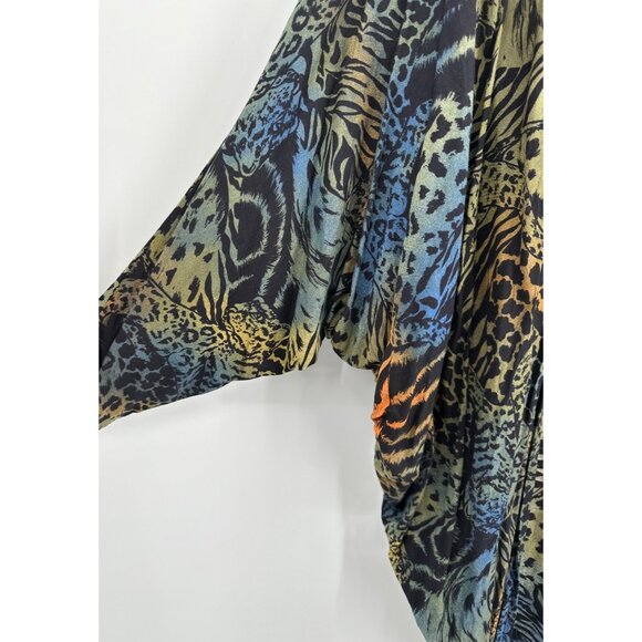 C&A Cocoon Cardigan Women One Size Dolman Sleeve Animal Print Green Blue Orange - Picture 2 of 10